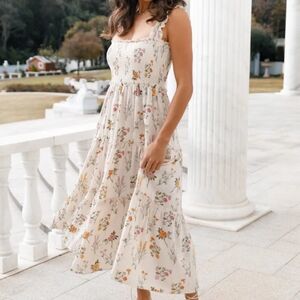 Petal & PupAugust Shirred Maxi Dress - Beige Floral